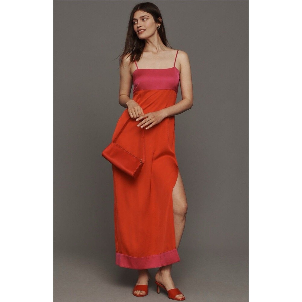 Anthropologie Midi Dress Pink Colorblock Column Preppy Vacay Resort Size XL NWT